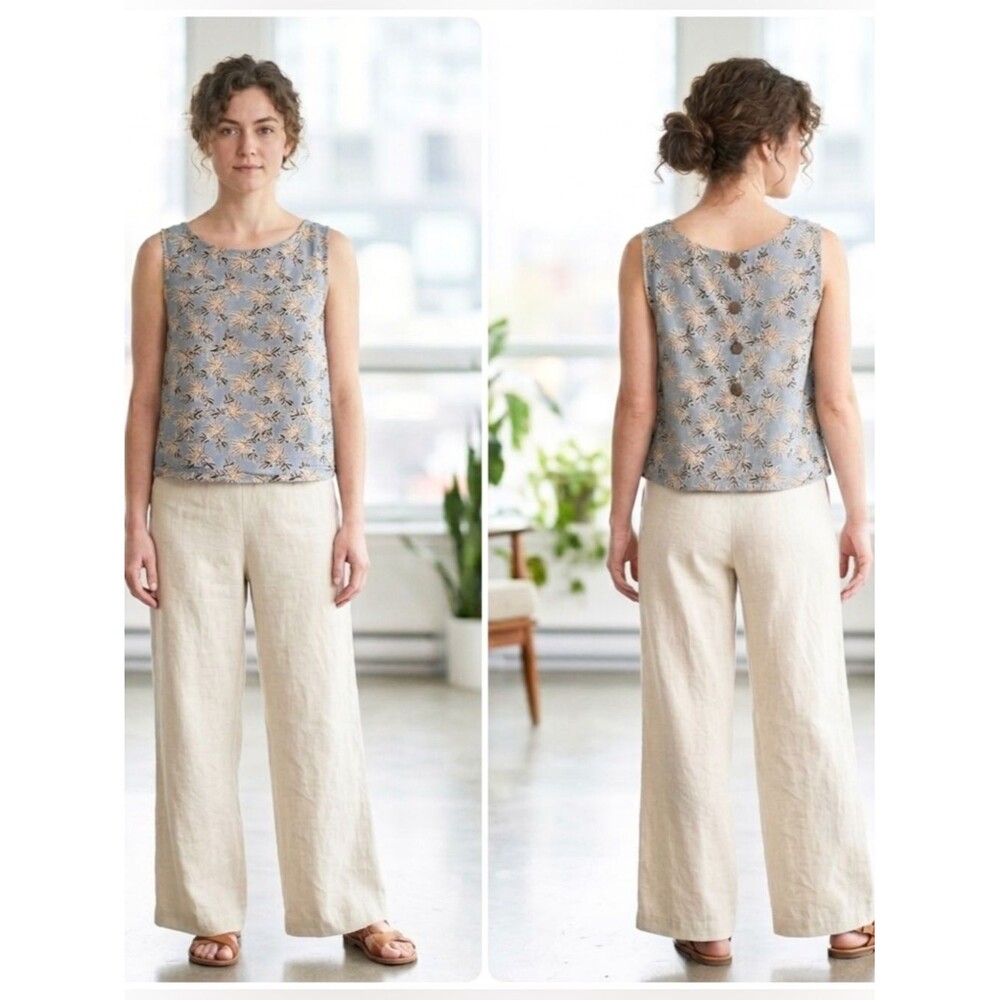 Modcloth Cotton Button Back Boxy Tank Top Geometric Floral Large